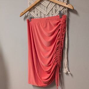 PrettyLittleThing Asymmetrical Coral Skirt Pink Ruched Tie Detail Small Vacation